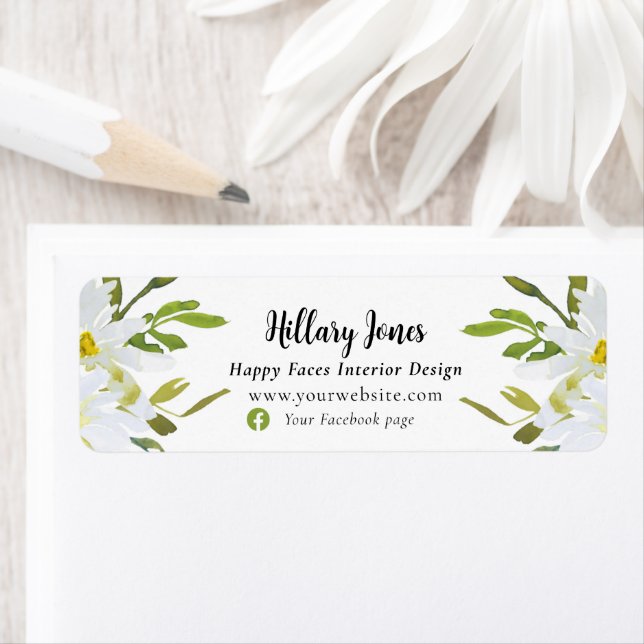 Étiquette Petite entreprise White Daisy Adresse de retour (En situation)