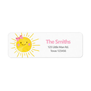 Étiquette Petite Sunshine Rose Girl Bow Adresse de retour La
