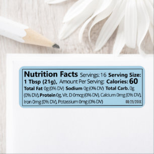 Étiquette Petite valeur nutritive du miel Produit bleu