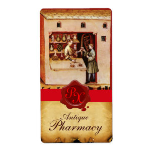 ÉTIQUETTE PHARMACIE ANTIQUE MONOGRAMME DE SCEAU DE CIRE ROUG