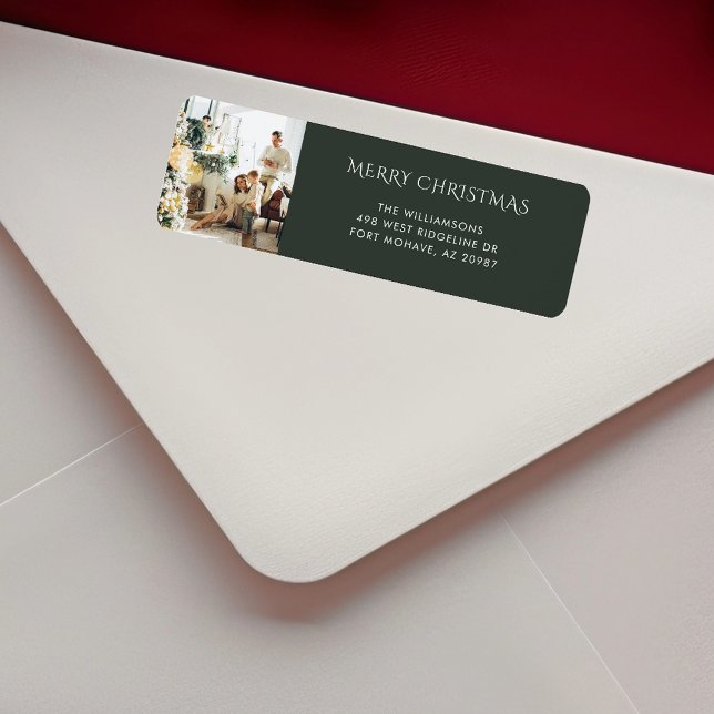Étiquette Photo de famille de Noël Elegant Adresse de retour (Family Photo Modern Christmas Return Address Label)