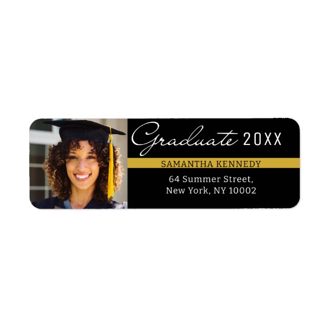 Étiquette Photo de graduation moderne Black and Gold 2025 (Devant)