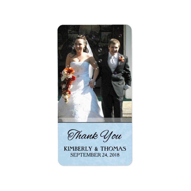 Étiquette photo personnalisé Mariage bleu clair Me (Devant)