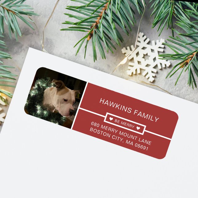 Étiquette Photos Joyeux Moderne Adresse de Retour (Modern Be Merry Photos Return Address Label)
