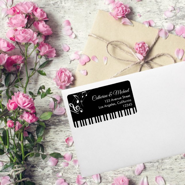 Étiquette Piano Keys Notes musicales Mariage noir et blanc (Créateur téléchargé)