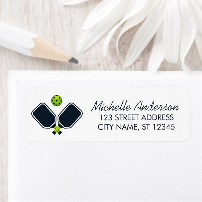 Étiquette Pickleball with Paddles & Ball  Return Address  (En situation)