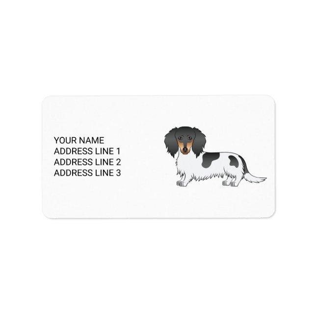 Étiquette Piebald Noir Et Tan Cheveux Long Dachshund Et Text (Devant)