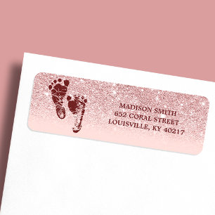 Étiquette Pieds de bébé ombrés rose gold pailleté rose blush