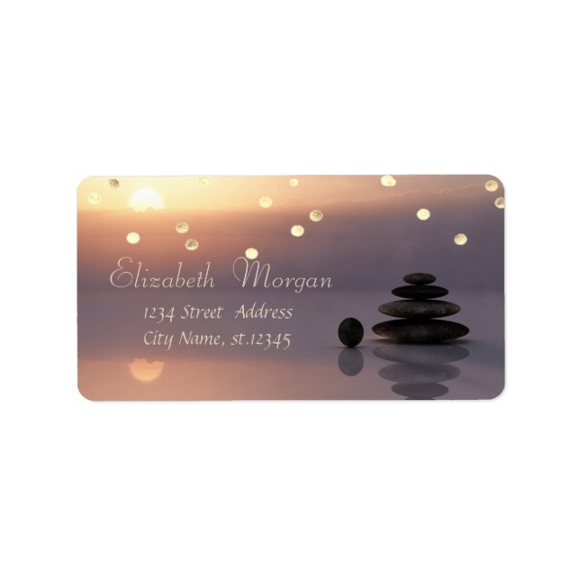Étiquette Pierres Zen, Coucher De Soleil, Faux Gold Foil Con (Devant)