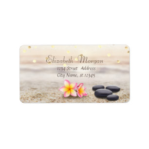 Étiquette Pierres Zen, Fleurs, Confettis en feuille d'or fau