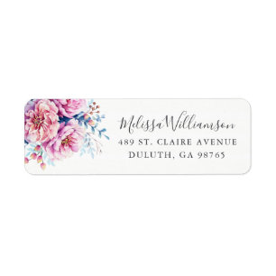 Étiquette Pies roses Aquarelle Florale Adresse de retour