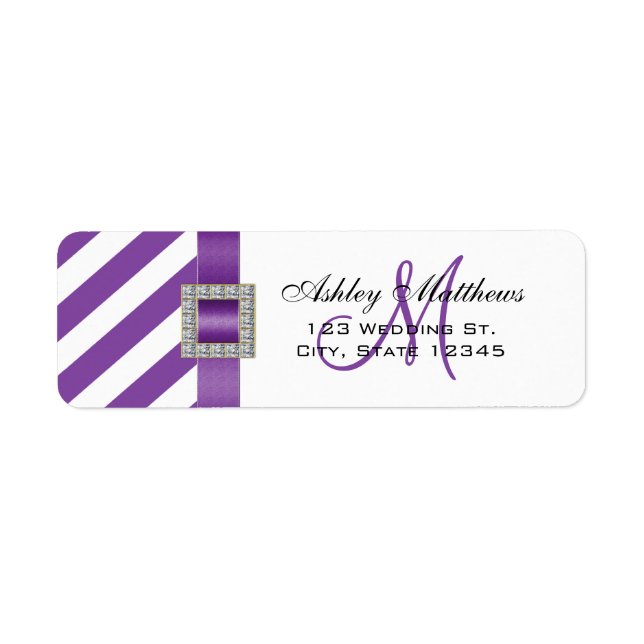 Étiquette Pinces violettes, Monogramme de ruban pour Mariage (Devant)