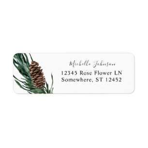 Étiquette Pine Cone & Greenery Adresse de retour Label