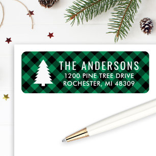 Étiquette Pine Tree Moderne Buffle Vert Plaid Holiday