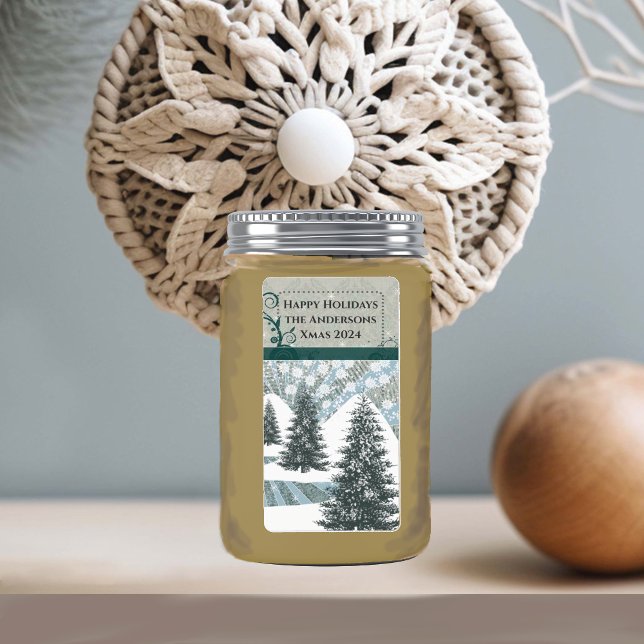 Étiquette Pine Tree Snow Grey Damas Adresse de retour (Créateur téléchargé)