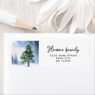 Étiquette Pine Tree with Snow Watercolor Return Address