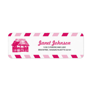 Étiquette Pink Airmail Beach Hut RETOUR ADRESSE EMAIL