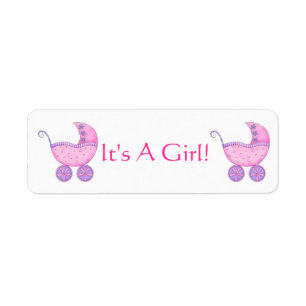 Étiquette Pink Baby Buggy Carriage C'est une fille Customisé