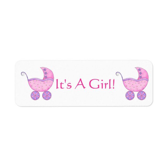 Étiquette Pink Baby Buggy Carriage C'est une fille Customisé (Devant)