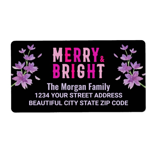 Étiquette Pink Black Christmas Holiday Party Retour Adresse (Devant)