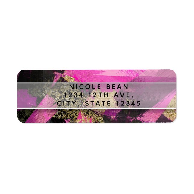 Étiquette Pink Black Gold Parties scintillant Moderne Brush  (Devant)