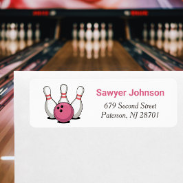 Étiquette Pink Bowling Birthday Party Return Address