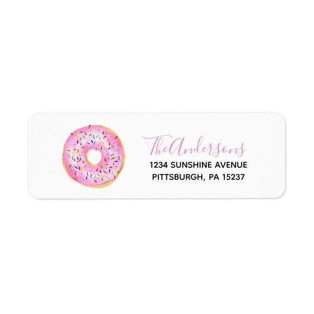 Étiquette Pink Donut Baby Sprinke Adresse de retour (Devant)