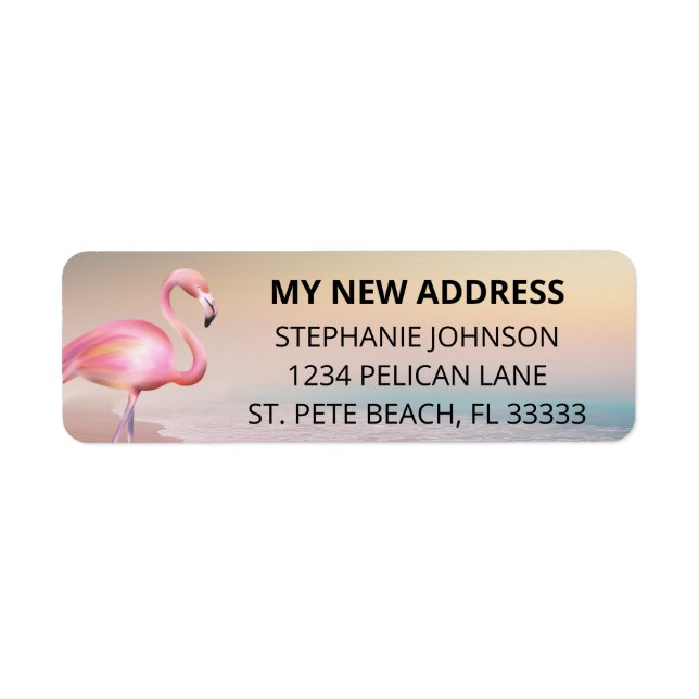Étiquette Pink Flamant rose Beach Sunset New Home Retour Adr (Devant)