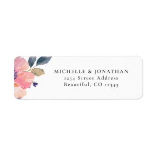 Étiquette Pink Flower Greenery Floral Mariage Adresse de ret