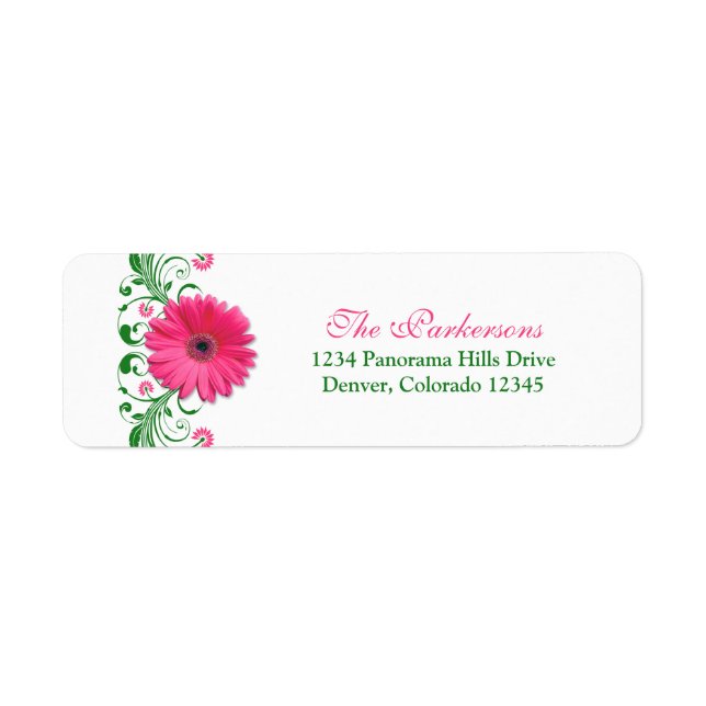 Étiquette Pink Gerbera Daisy Green Floral Mariage Adresse (Devant)
