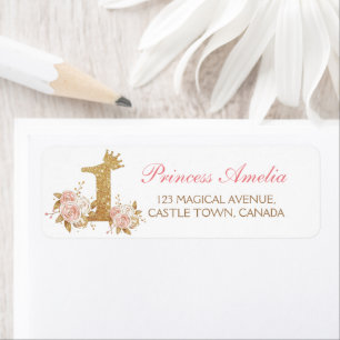Étiquette Pink Gold Couronne Princesse Premier anniversaire