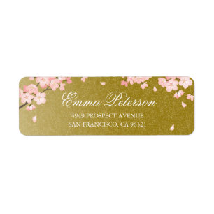 Étiquette Pink Gold Japanese Cherry Blossoms Custom Template