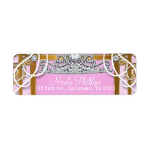 Étiquette Pink Gold Princess Crown & Carriage Sweet 16 Party