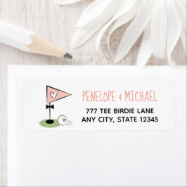 Étiquette Pink Heart Golf Ball and Flag