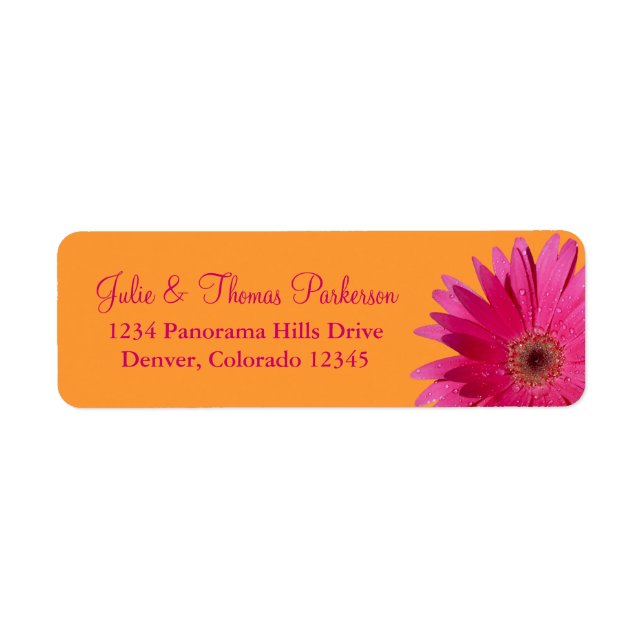 Étiquette Pink Orange Gerbera Daisy Mariage Adresse de retou (Devant)