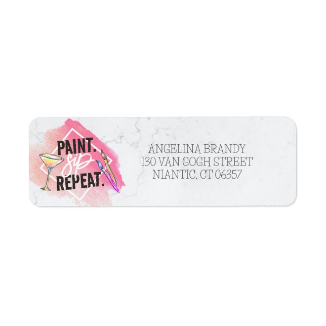 Étiquette Pink Paint & Sip Bachelorette Party Adresse de ret (Devant)