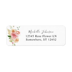 Étiquette Pink & Peach Floral & Greenery Adresse de retour 2