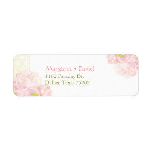 Étiquette Pink Peony Blooms Mariage Adresse de retour