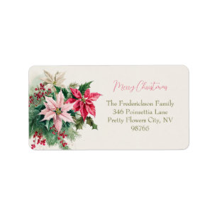 Étiquette Pink Poinsettias Noël élégant