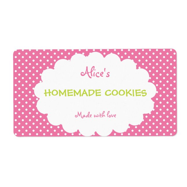 Étiquette Pink Polka Dot Personnalisé Cookies Maison (Devant)