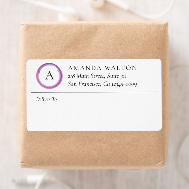 Étiquette Pink Purple Monogram Business Shipping (En situation)