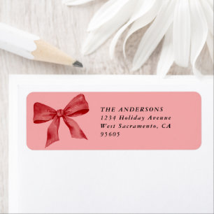 Étiquette Pink Red Bow Christmas Retour Adresse