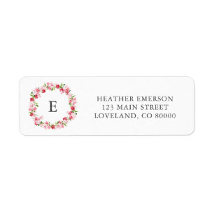 Étiquette Pink Red Floral Monogram Mariage Adresse de retour