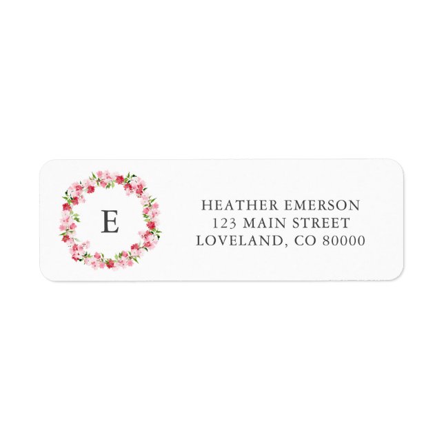 Étiquette Pink Red Floral Monogram Mariage Adresse de retour (Devant)