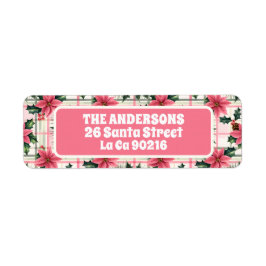 Étiquette Pink Retro Noël Floral Plaid Joyeux Noël