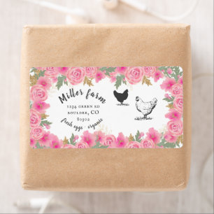 Étiquette pink roses gold leaves Egg Carton Label