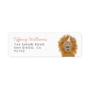Étiquette Pink Safari Animal Lion Retourner l'adresse Label