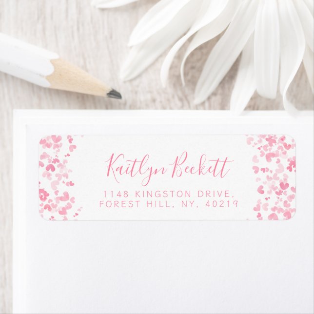 Étiquette Pink Watercolor Hearts Romantique Saint-Valentin (En situation)