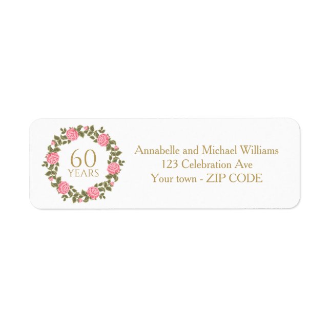 Étiquette PINK WILD ROSES WREATH 60e adresse Mariage (Devant)