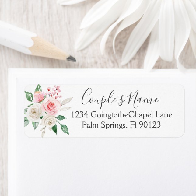 Étiquette Pinky Peach Blanc Aquarelle Florale Mariage Étique (En situation)